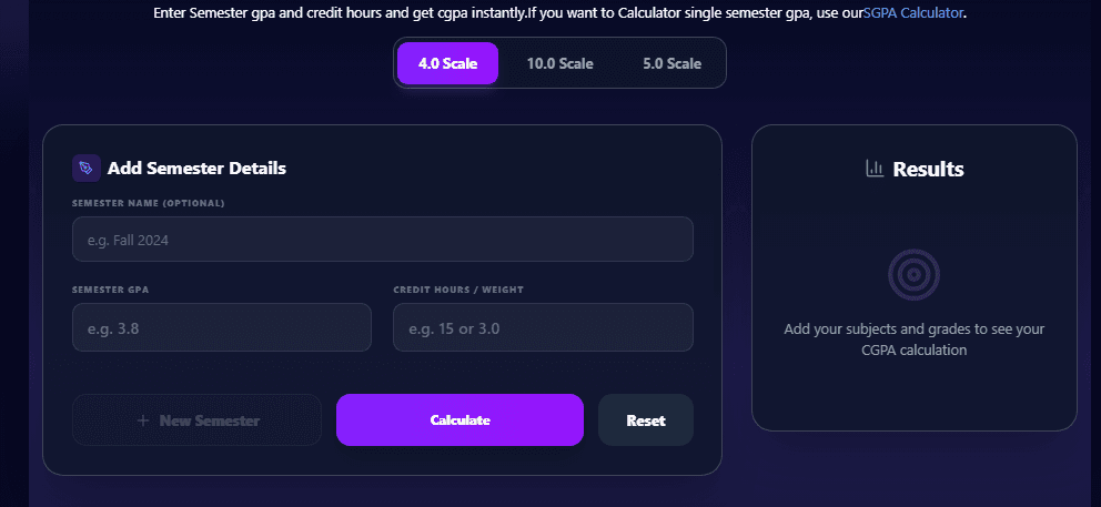 Screenshot showing step by step how to input grades into the CGPA Calculator